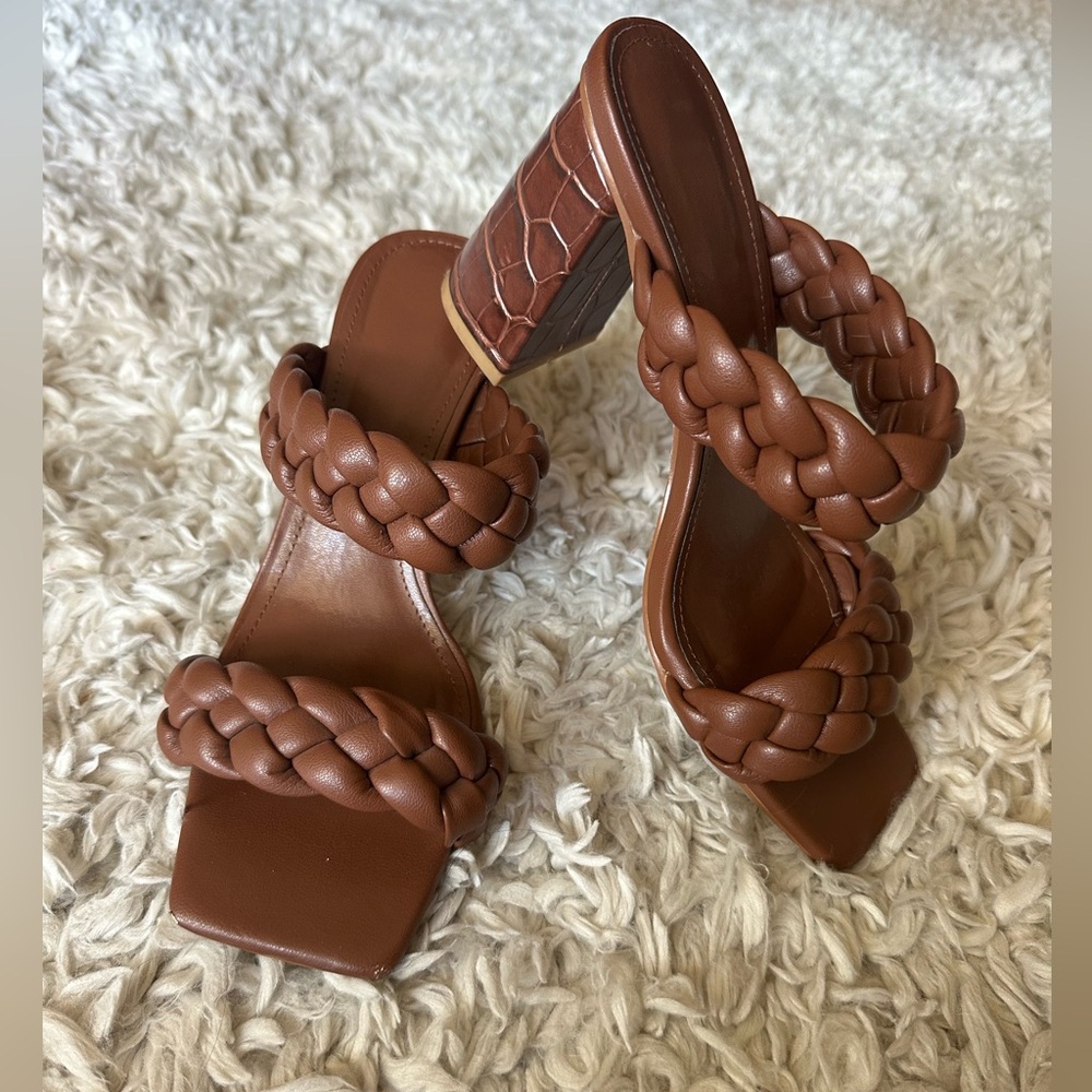 Braided Brown Women's Sandal Heels